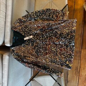 Elie Tahari Gold and Teal Sequin Top